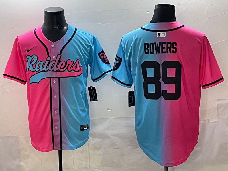 Men 2025 Oakland Raiders #89 Bowers Blue pink Nike Limited NFL Jersey style 001